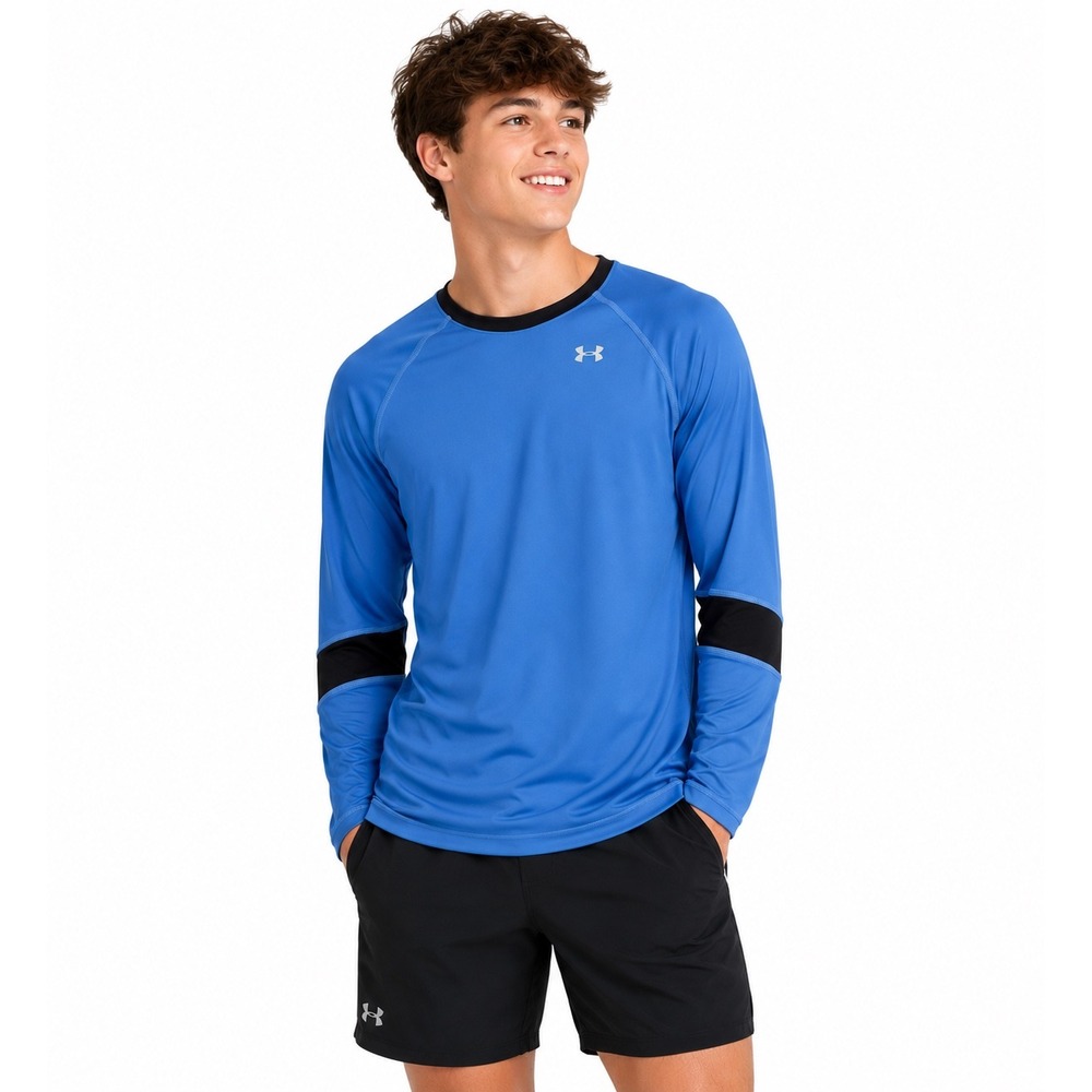 Under Armour HeatGear Mens Small Blue Fitted Long Sleeve Athletic Shirt‎ 104-27